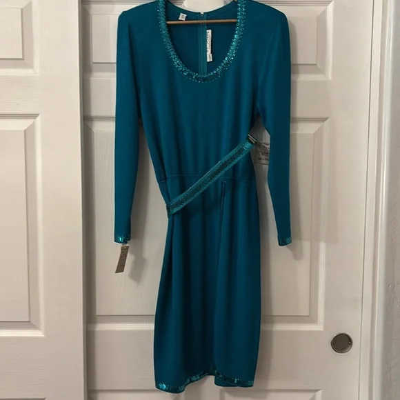 NEW💚St. John Tourmaline Long Sleeve Dress with Sequin Detail-Rare NWT - Vintage - Picture 3 of 11